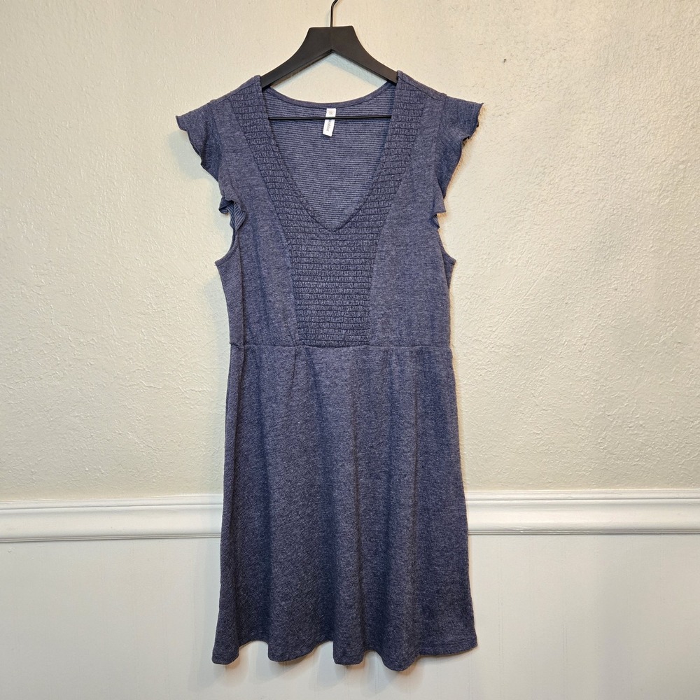 Wishlist Smocked Jersey A Line Sun Dress Summer‎ Blue Textured Knee Length Small